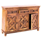 X - Design Rustic Hand Carved 3 Door Sideboard Buffet with 3 Drawers